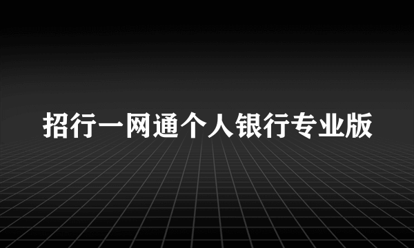 招行一网通个人银行专业版