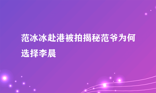 范冰冰赴港被拍揭秘范爷为何选择李晨