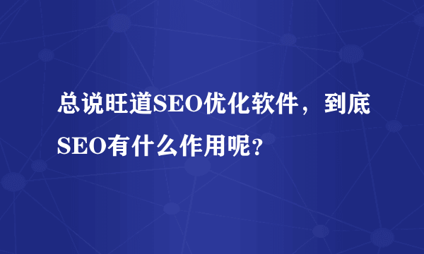 总说旺道SEO优化软件，到底SEO有什么作用呢？