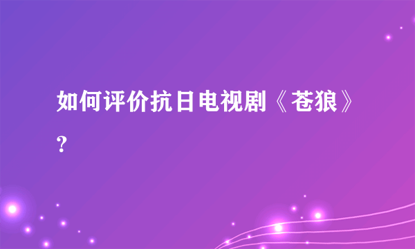 如何评价抗日电视剧《苍狼》？