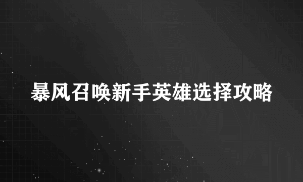 暴风召唤新手英雄选择攻略