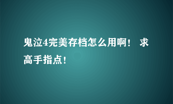 鬼泣4完美存档怎么用啊！ 求高手指点！