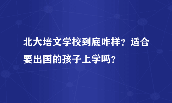 北大培文学校到底咋样？适合要出国的孩子上学吗？