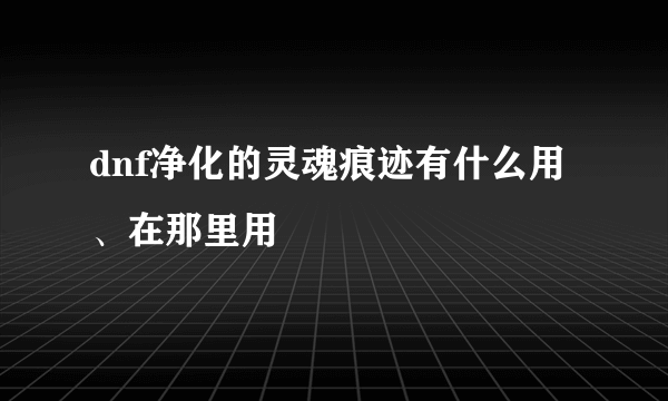 dnf净化的灵魂痕迹有什么用、在那里用