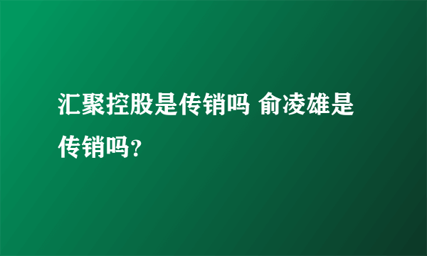 汇聚控股是传销吗 俞凌雄是传销吗？