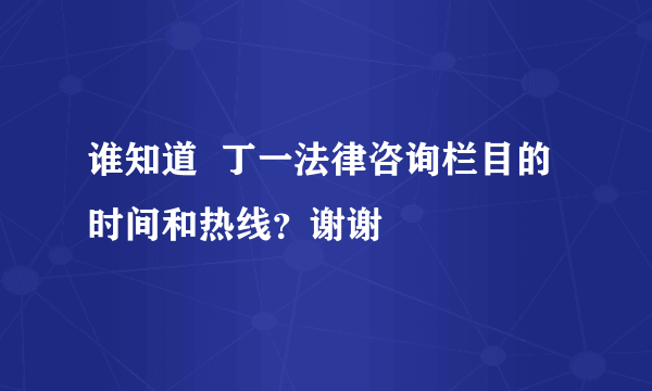 谁知道  丁一法律咨询栏目的时间和热线？谢谢