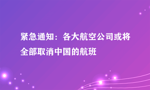 紧急通知：各大航空公司或将全部取消中国的航班