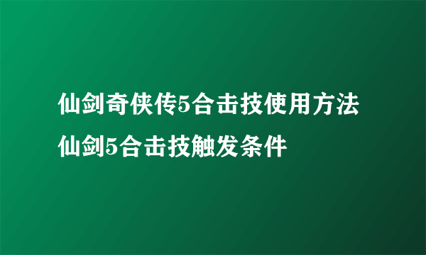 仙剑奇侠传5合击技使用方法 仙剑5合击技触发条件