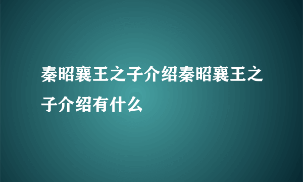 秦昭襄王之子介绍秦昭襄王之子介绍有什么