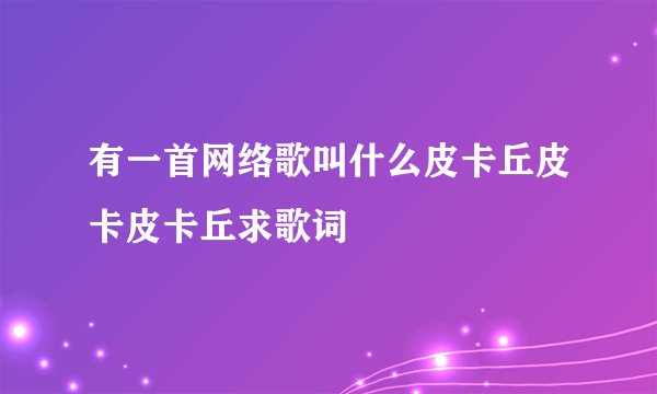 有一首网络歌叫什么皮卡丘皮卡皮卡丘求歌词