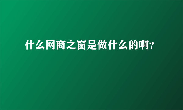 什么网商之窗是做什么的啊？