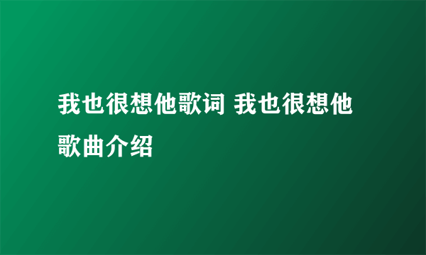 我也很想他歌词 我也很想他歌曲介绍