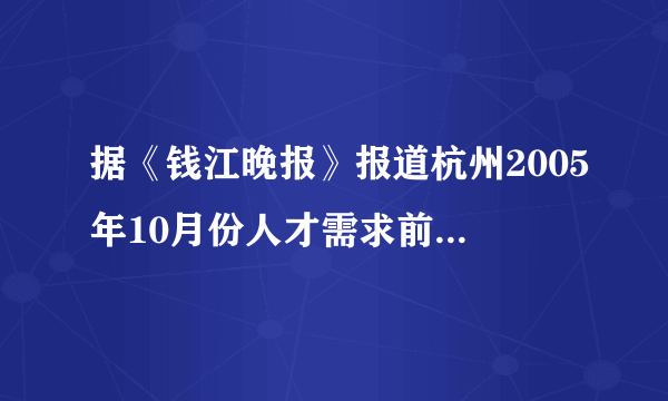 据《钱江晚报》报道杭州2005年10月份人才需求前5位排行榜如下表:(1)杭州2005年10月份需求管理人才(　　)人;(2)请你结合统计表写出两项正确的信息.排名 专业名称 需求数(份 研究生(人 本科生(人 大专生(人1 营销类 12108 1 521 54002 管理类 2861 16 616 16403 服务类 2565 0 15 3114 机械类 2404 4 411 8375 计算机类 2189 5 918 1006