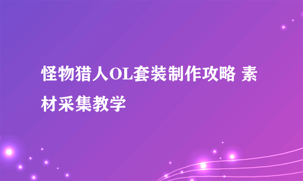 怪物猎人OL套装制作攻略 素材采集教学