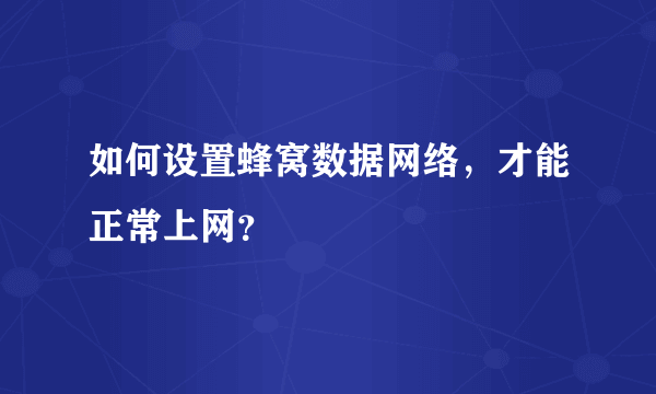 如何设置蜂窝数据网络，才能正常上网？