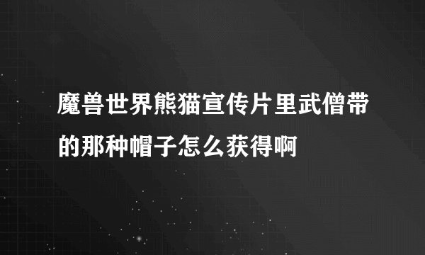 魔兽世界熊猫宣传片里武僧带的那种帽子怎么获得啊