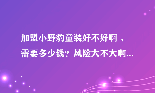 加盟小野豹童装好不好啊 ，需要多少钱？风险大不大啊 ！第一次没经验.