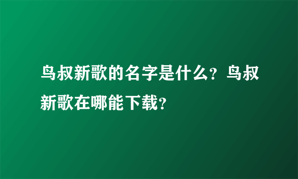 鸟叔新歌的名字是什么？鸟叔新歌在哪能下载？