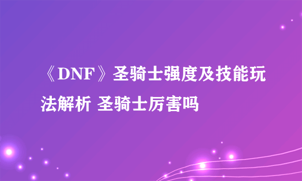 《DNF》圣骑士强度及技能玩法解析 圣骑士厉害吗