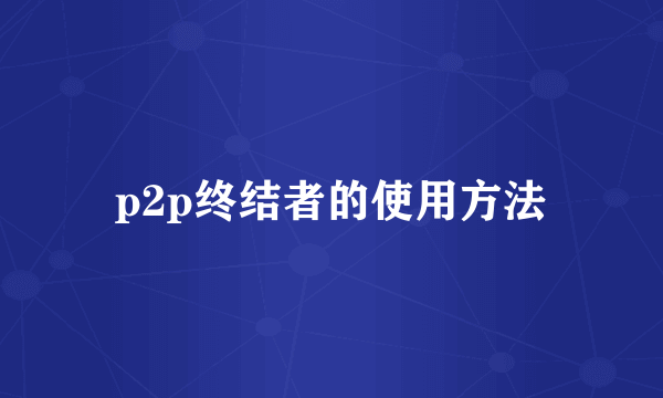 p2p终结者的使用方法