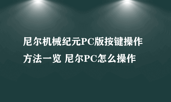 尼尔机械纪元PC版按键操作方法一览 尼尔PC怎么操作