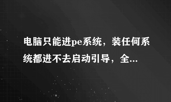 电脑只能进pe系统，装任何系统都进不去启动引导，全是黑屏，用任何引导修复工具都没用，拿去电脑城也没？