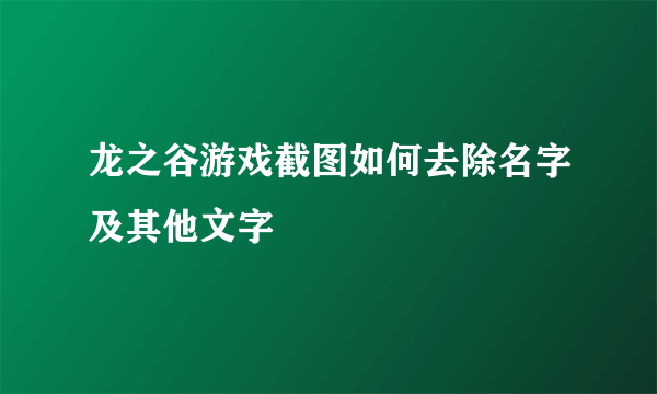 龙之谷游戏截图如何去除名字及其他文字