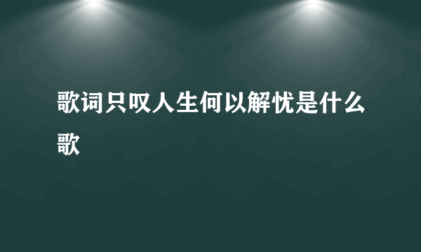 歌词只叹人生何以解忧是什么歌