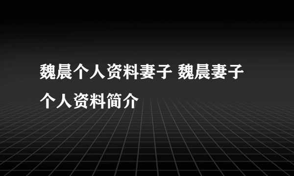 魏晨个人资料妻子 魏晨妻子个人资料简介