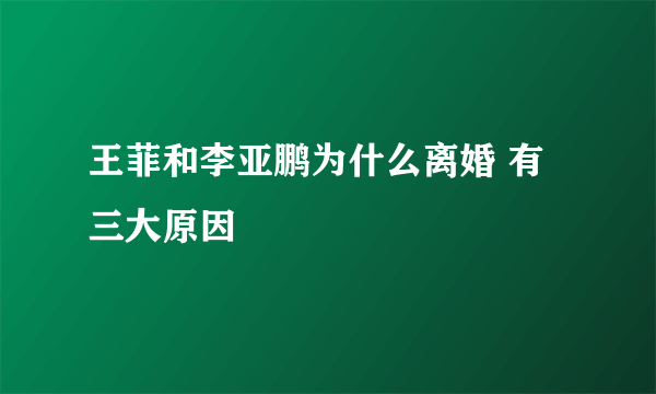 王菲和李亚鹏为什么离婚 有三大原因