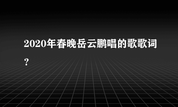 2020年春晚岳云鹏唱的歌歌词？