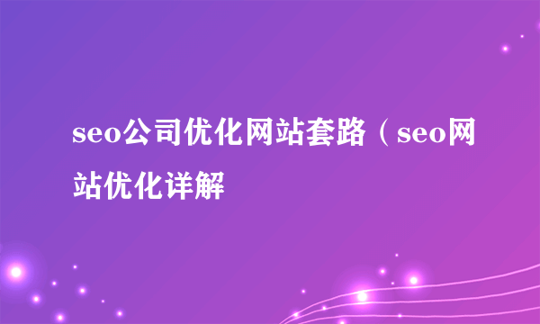 seo公司优化网站套路（seo网站优化详解