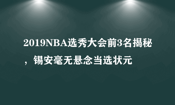 2019NBA选秀大会前3名揭秘，锡安毫无悬念当选状元