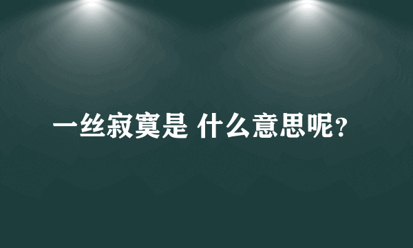 一丝寂寞是 什么意思呢？