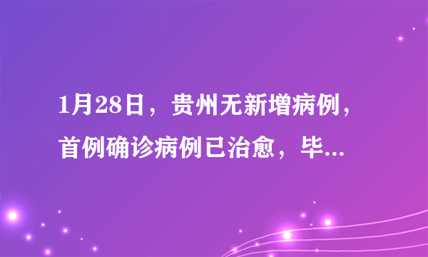 1月28日，贵州无新增病例，首例确诊病例已治愈，毕节市大方县首次发现1例疑似病例