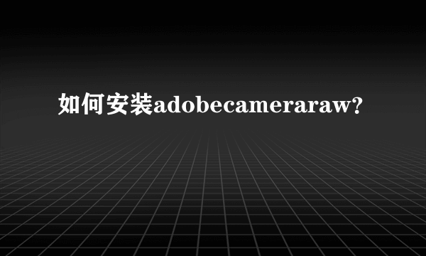 如何安装adobecameraraw？