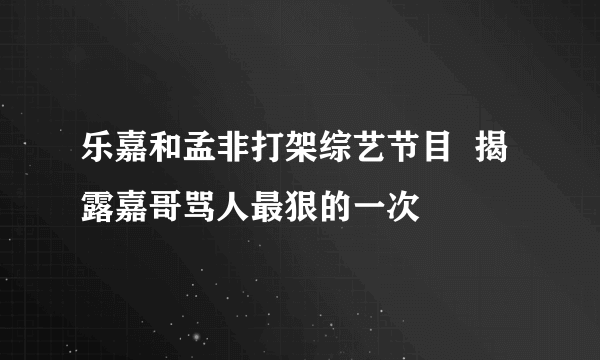 乐嘉和孟非打架综艺节目  揭露嘉哥骂人最狠的一次