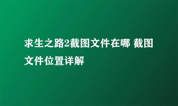 求生之路2截图文件在哪 截图文件位置详解